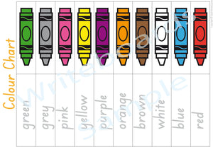 SA Modern Cursive Font Crayon Colours Busy Book Poster for Childcare and Preschool, SA Quiet Book