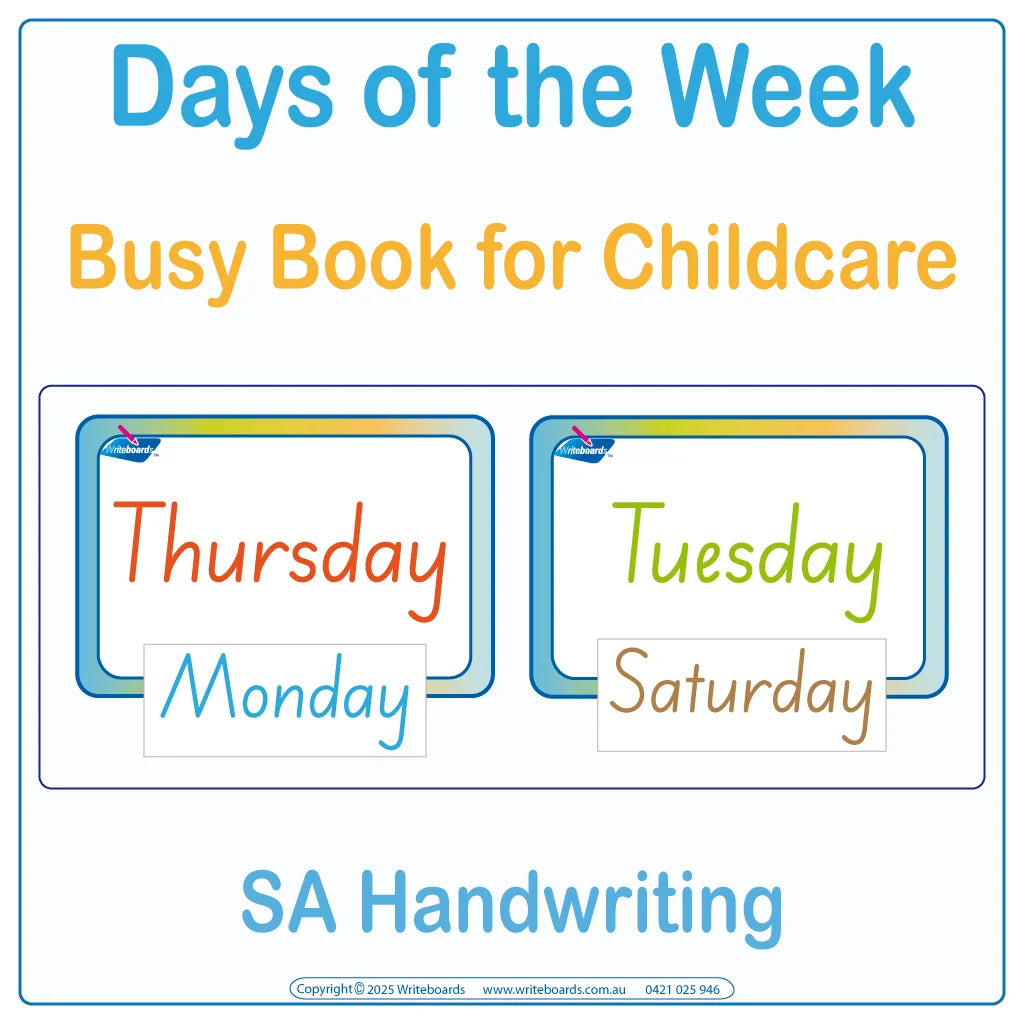 SA Modern Cursive Font Days of the Week Busy Book for Childcare & Preschool ages 3+