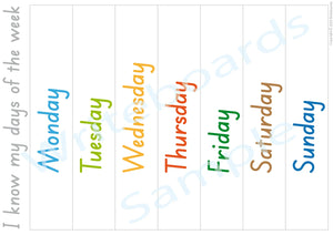 SA Modern Cursive Font Days of the Week Busy Book Poster for Childcare & Preschool 3+