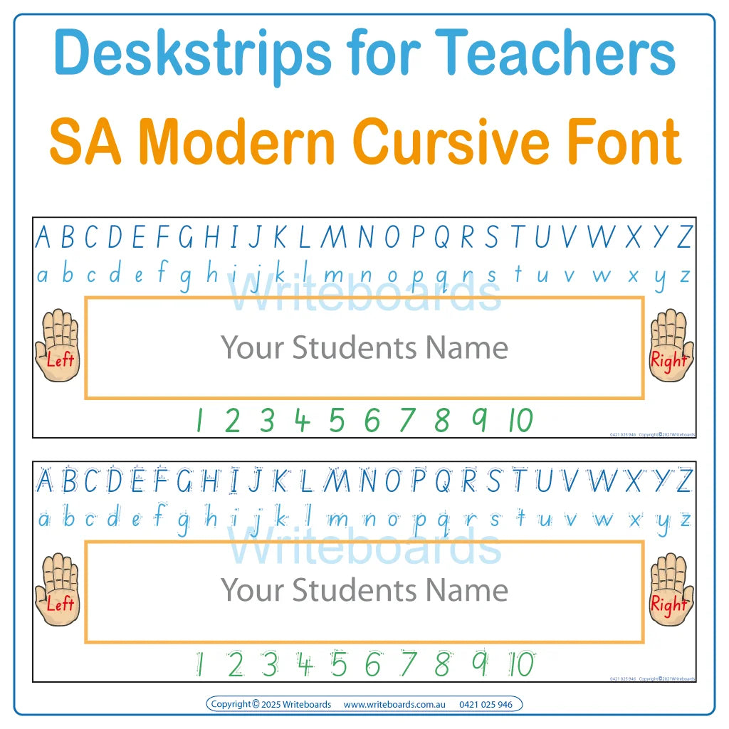 SA Modern Cursive Font Desk Strips for Reception & Childcare Educators