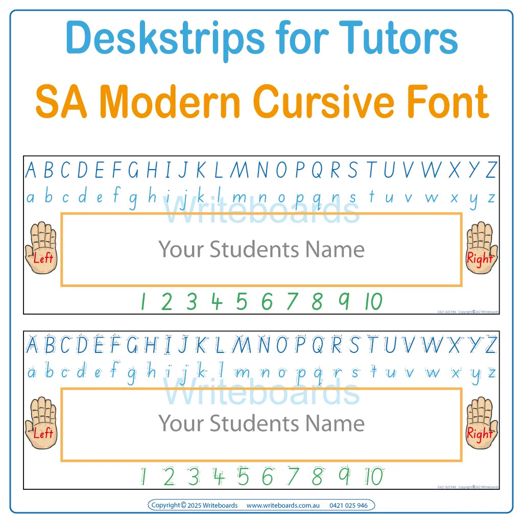 SA Modern Cursive Font Reusable and Printable Desk strips for Occupational Therapists and Tutors