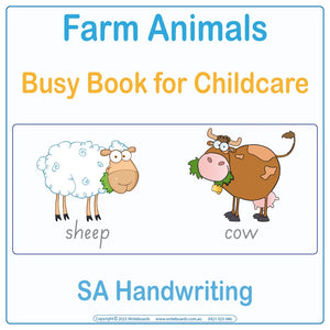 SA Modern Cursive Font Farm Animal Busy Books for Childcare & Preschool, SA Childcare Quiet Books 