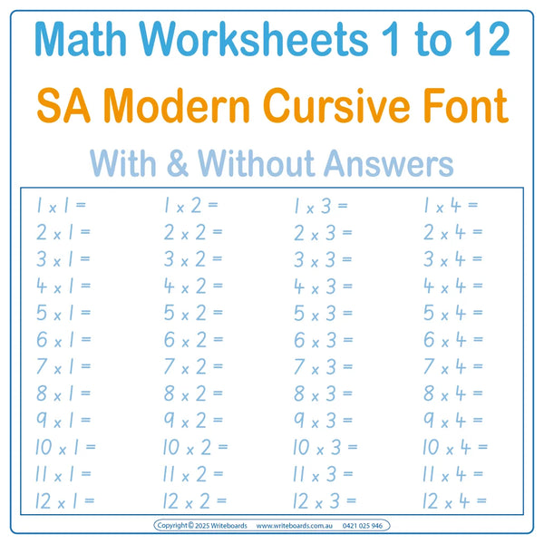 Math Cursive Writing Maths Worksheets SA Modern Cursive Font - Writeboards
