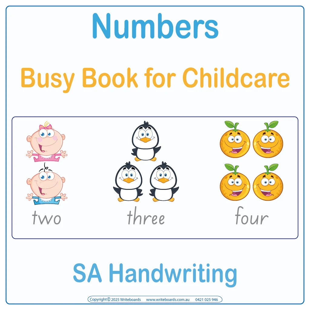 SA Modern Cursive Font Number Busy Books Video for Childcare and Preschool, SA Numbers Quiet Book