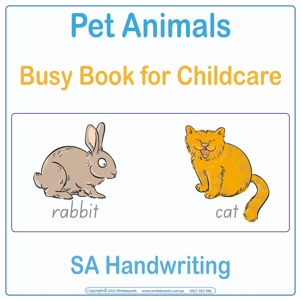 SA Modern Cursive Font Pet Animal Busy Books for Childcare & Preschool, SA Childcare Quiet Books 
