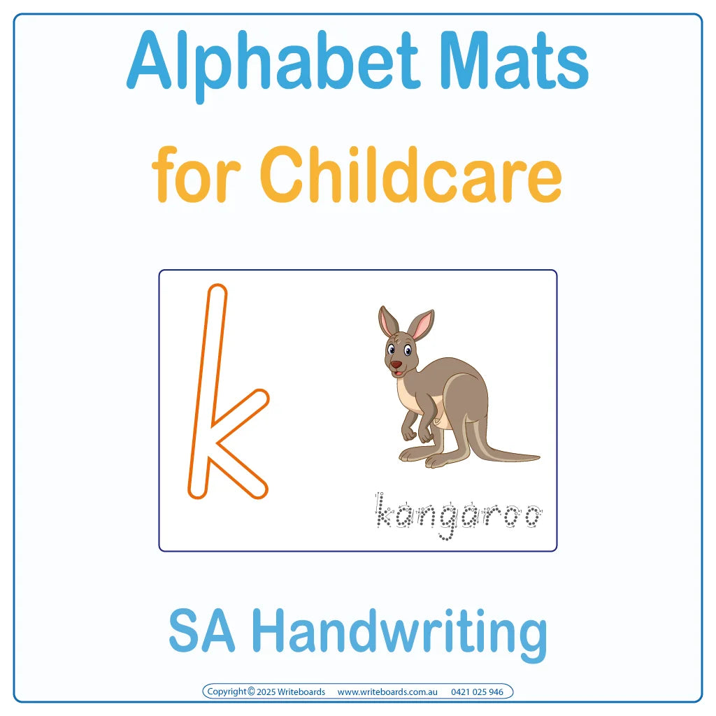 SA Modern Cursive Alphabet mats for childcare with large outline letters for tracing or playdough 
