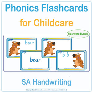 SA Modern Cursive Font Phonics Flashcards Bundle with picture and word cards for early learners practice