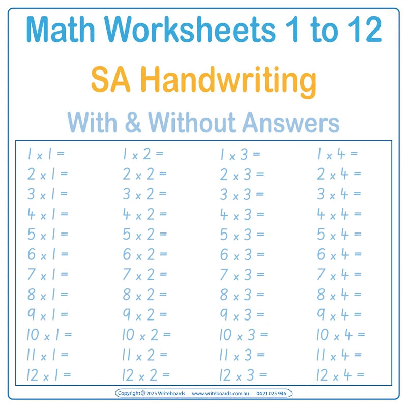 SA Modern Cursive Font Special Needs Kit 2 includes Math Worksheets with and without answers