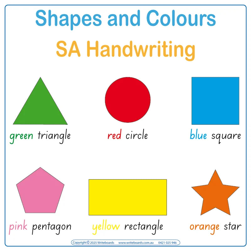 SA Modern Cursive Font Special Needs Kit 1 includes Shape and Colour Worksheets and Flashcards