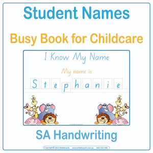 SA Modern Cursive Font Student Name Busy Book for Childcare & Preschool, SA Quiet Books