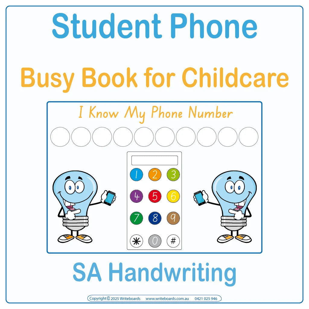 SA Modern Cursive Font Student Phone Number Busy Book for Childcare & Preschool, SA Quiet Books