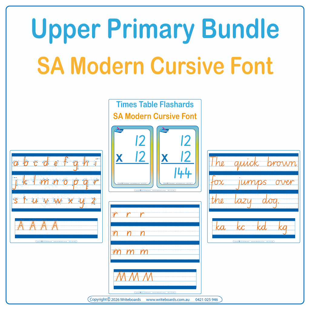 SA Modern Cursive Upper Primary Bundle - Cursive Handwriting Worksheets - Math plus more