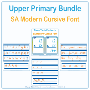SA Modern Cursive Upper Primary Bundle - Cursive Handwriting Worksheets - Math plus more