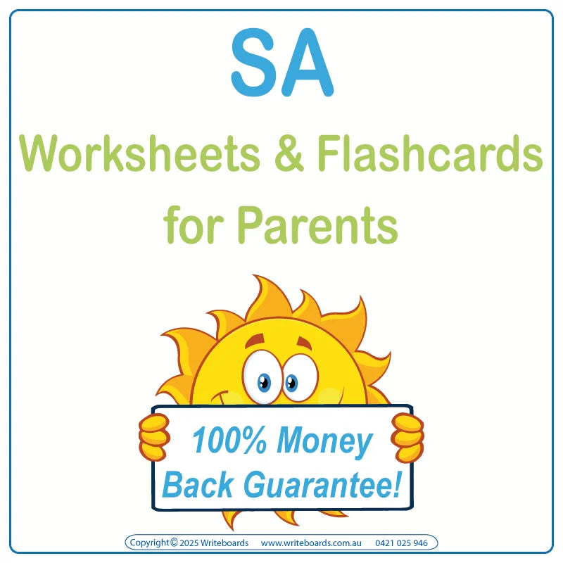 SA Modern Cursive Font Worksheets for Kids in SA aged 3+, SA Alphabet Tracing Worksheets
