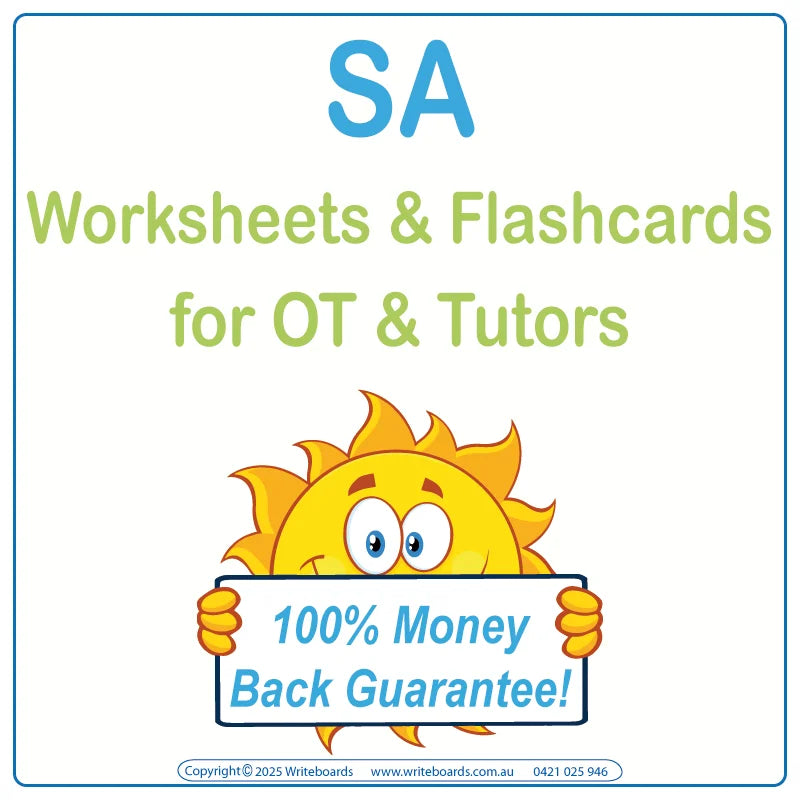 SA Modern Cursive Font Worksheets for Therapists in the SA, SA Tutors Traceable & Printable Worksheets