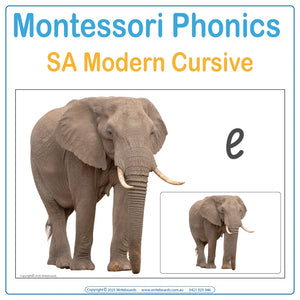 SA Modern Cursive Montessori Phonics Pack - Alphabet Poster and Matching Flashcard