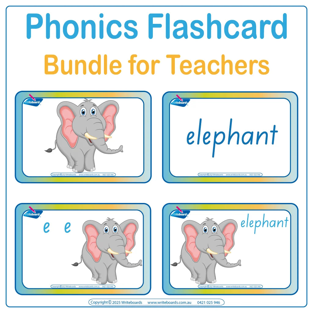 Comprehensive flashcard package with animals in SA Modern Cursive Font to support phonics and literacy instruction