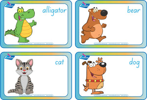 SA Modern Cursive phonics flashcard showing an animal picture with the matching phonics name