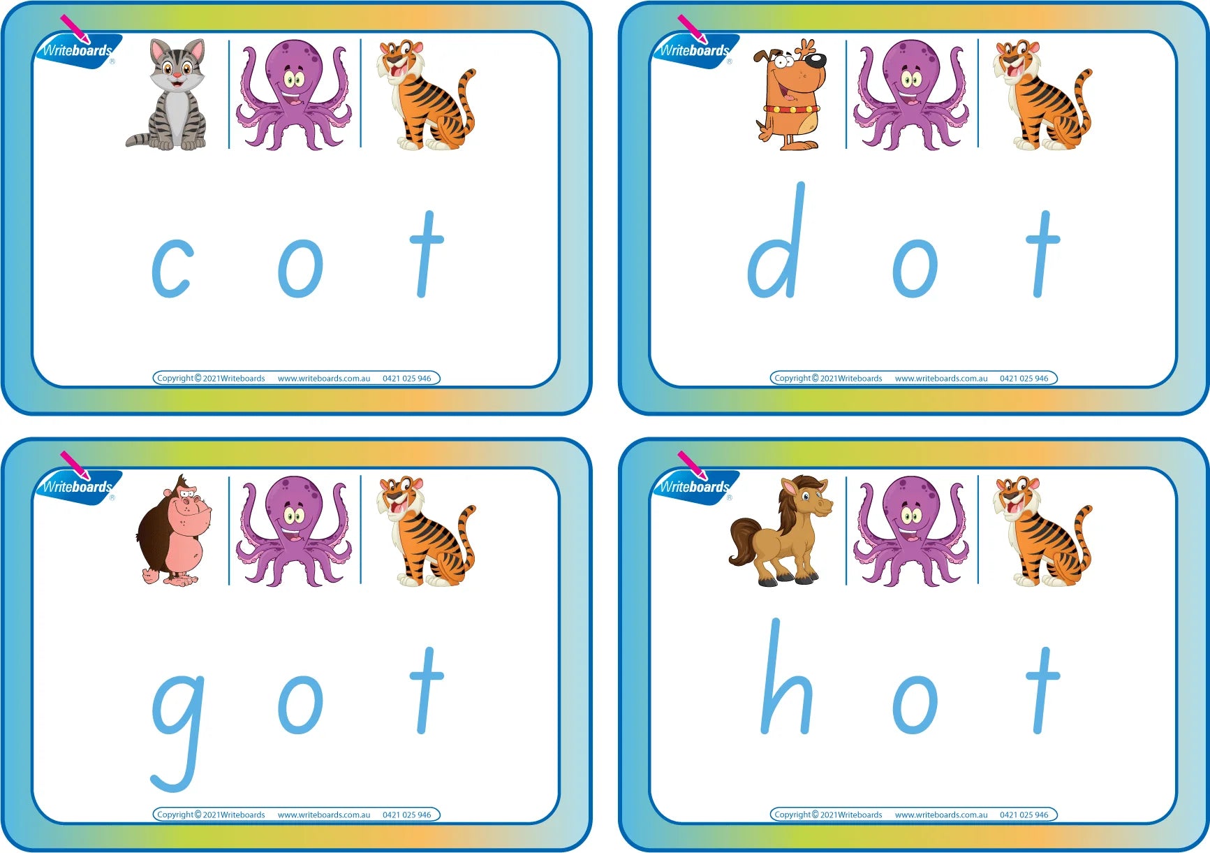 SA Modern Cursive Font CVC Flashcards with the middle letter o, CVC Resources for SA Teachers