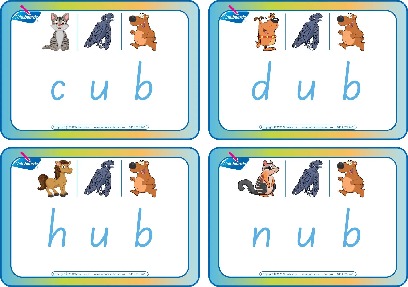 SA Modern Cursive Font CVC Flashcards with the middle letter u, CVC Resources for SA Teachers