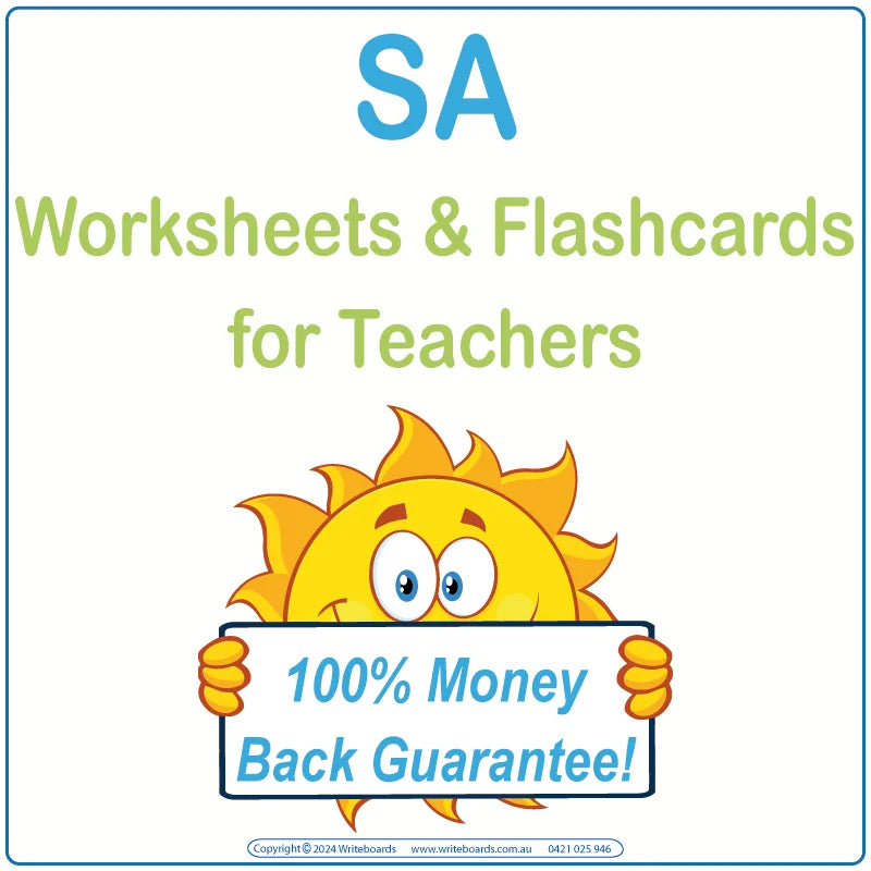 SA Modern Cursive Font Worksheets & Flashcards for Teachers & Schools