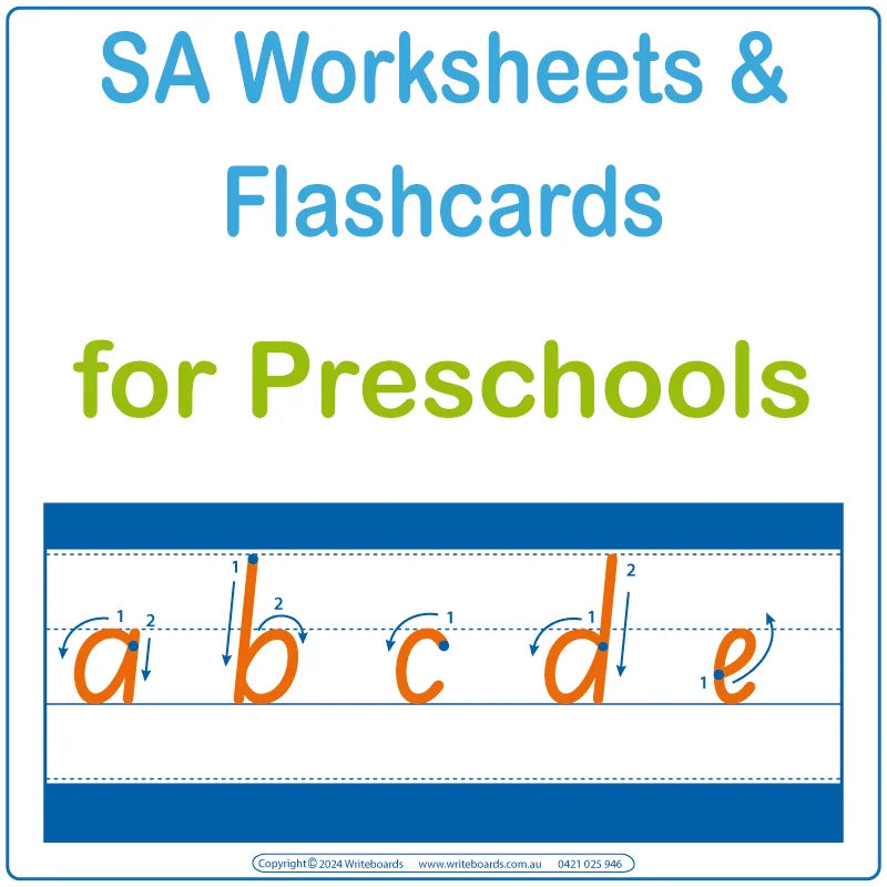 SA Worksheets & Flashcards for Preschools & Reception, SA School Readiness Worksheets for Preschool Educators