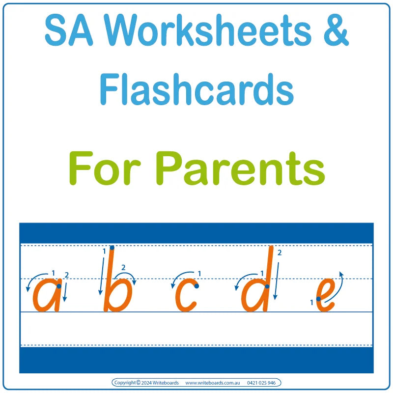 SA Alphabet Tracing Worksheets for Parents, SA Cursive Writing Worksheets for Parents, SA Reception Tracing Worksheets