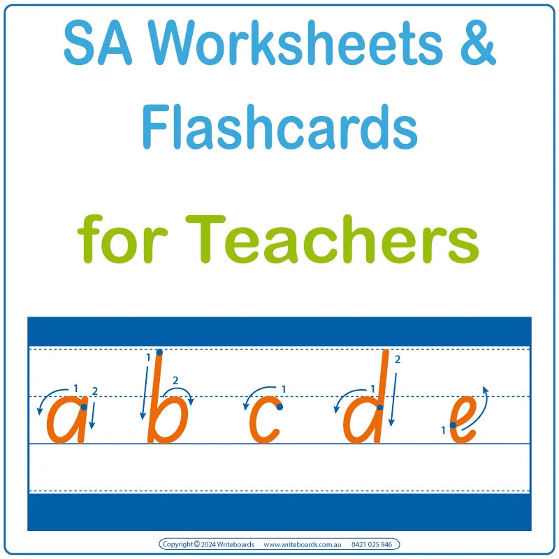 SA Modern Cursive Font Worksheets for Teachers in SA, SA Teachers Traceable & Printable Worksheets Resources