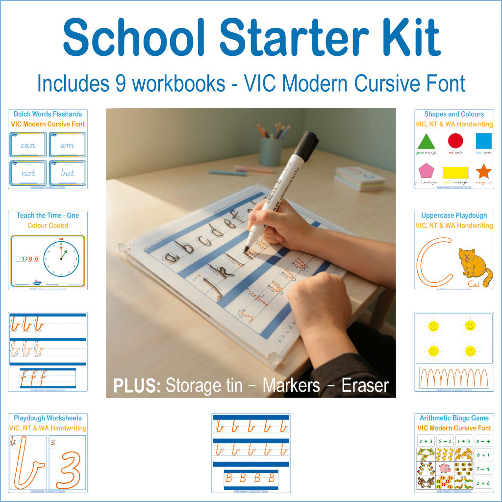 VIC Modern Cursive font School Starter Kit for home schooling beginner handwriting practice