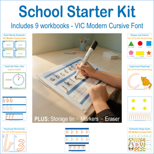 VIC Modern Cursive font School Starter Kit for home schooling beginner handwriting practice