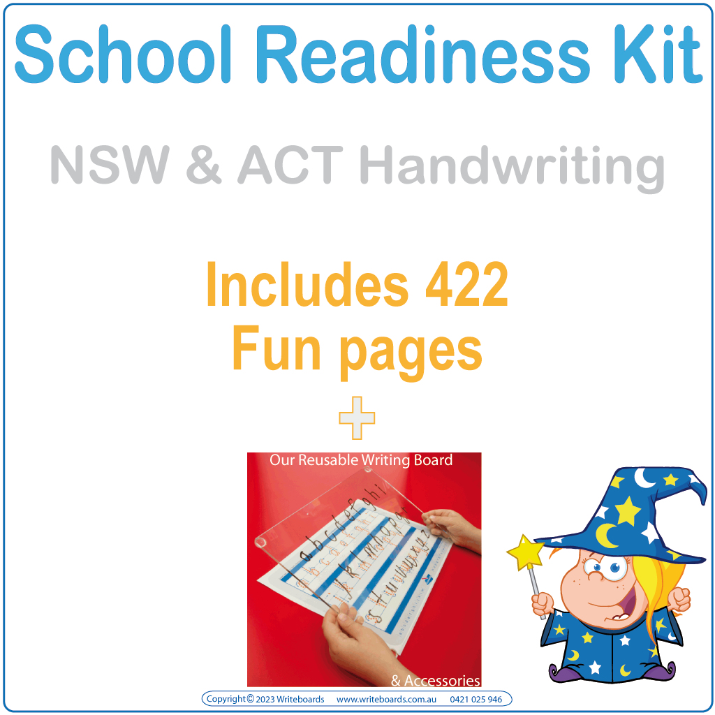 NSW School Readiness Kits for Aussie Kids include handwriting tracing and practice with our reusable Writeboards