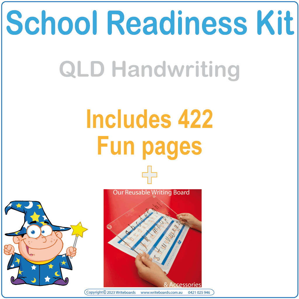 QLD School Readiness Kits for Aussie Kids include handwriting tracing and practice with our reusable Writeboard