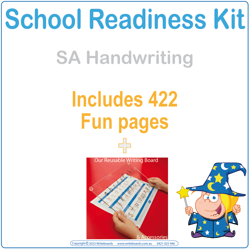 SA School Readiness Kits for Aussie Kids include handwriting tracing and practice with our reusable Writeboards