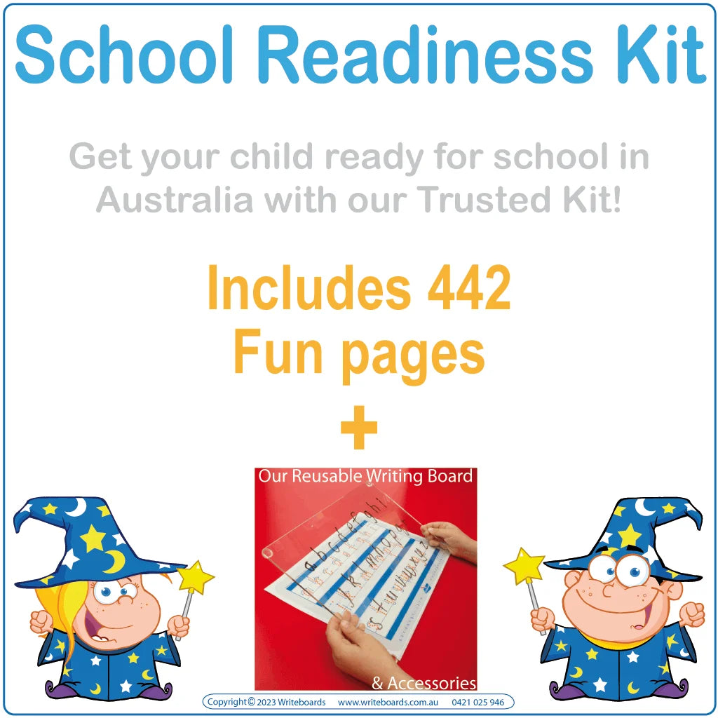 Australian School Readiness Kits for Aussie Kids include handwriting tracing and practice with reusable Writeboards