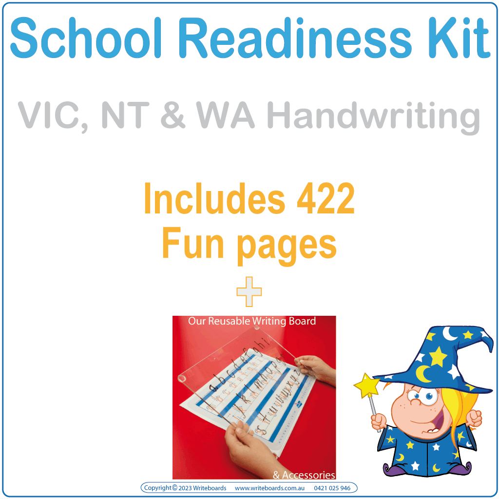 VIC School Readiness Kits for Aussie Kids include handwriting tracing and practice with our reusable Writeboards