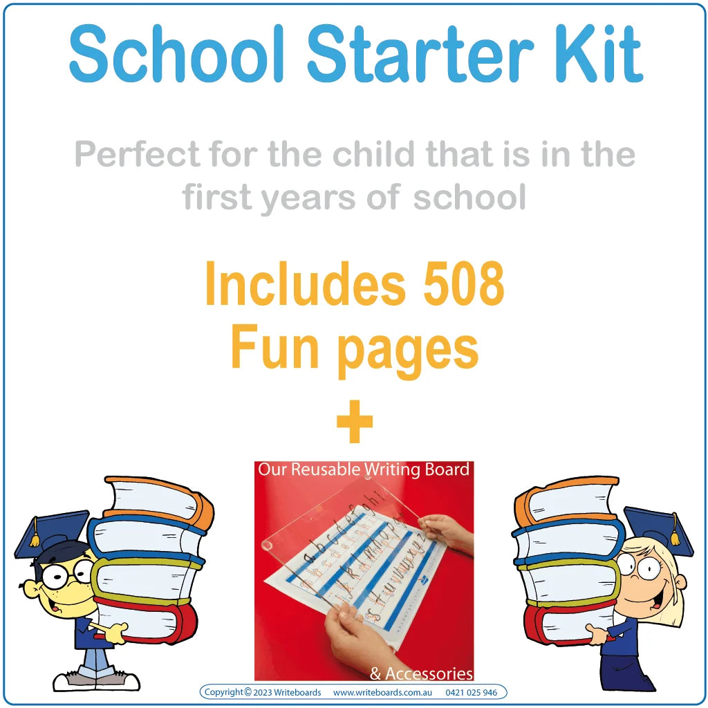 Australian School Starter Kit for ages 4-7: Reusable Writeboard and worksheets to master Aussie handwriting