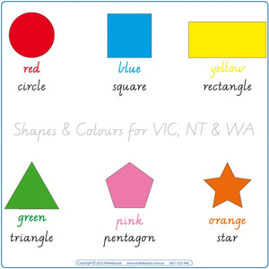 Teach shapes, colours, and fine motor skills with VIC Modern Cursive Font Shape & Colour Worksheets