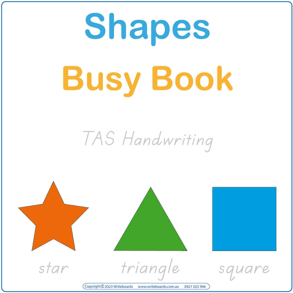 Teach your child shapes with our TAS Modern Cursive Font Busy Book with posters and flashcards