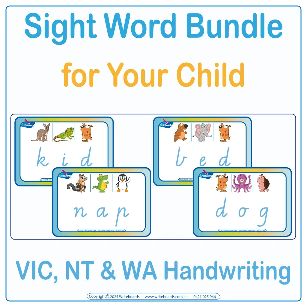 Teach your child 228 Sight Words using VIC, NT & WA School Handwriting, VIC Sight Words