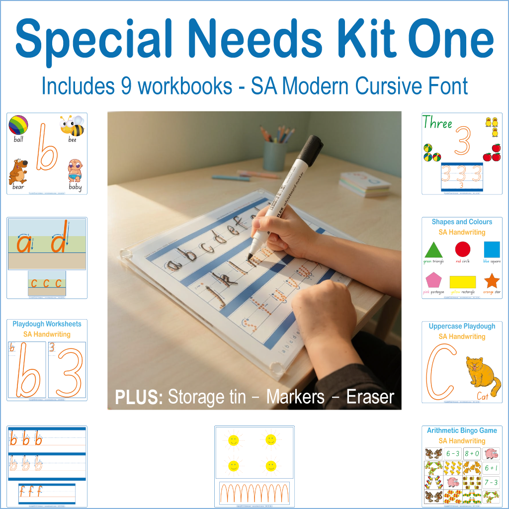 SA Modern Cursive Font Special Needs School Kit for tailored handwriting and sensory learning support