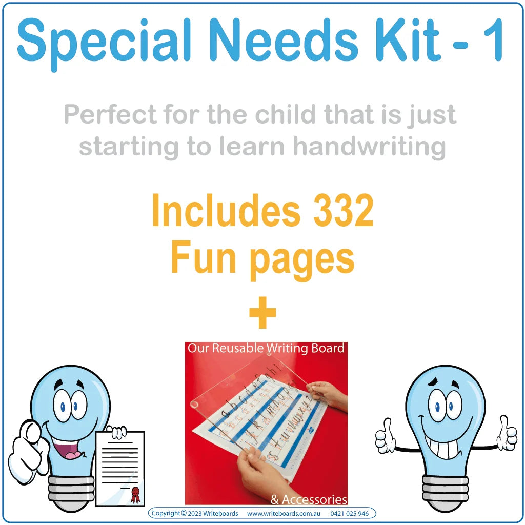 Special Needs Learning Aide for Australian Children, Special Needs Reusable Writeboard & Worksheets For Aussie Kids