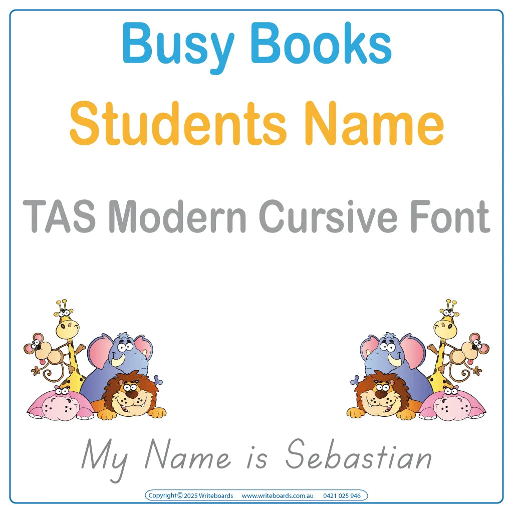 TAS Modern Cursive Font Busy book for teachers helping students learn their names