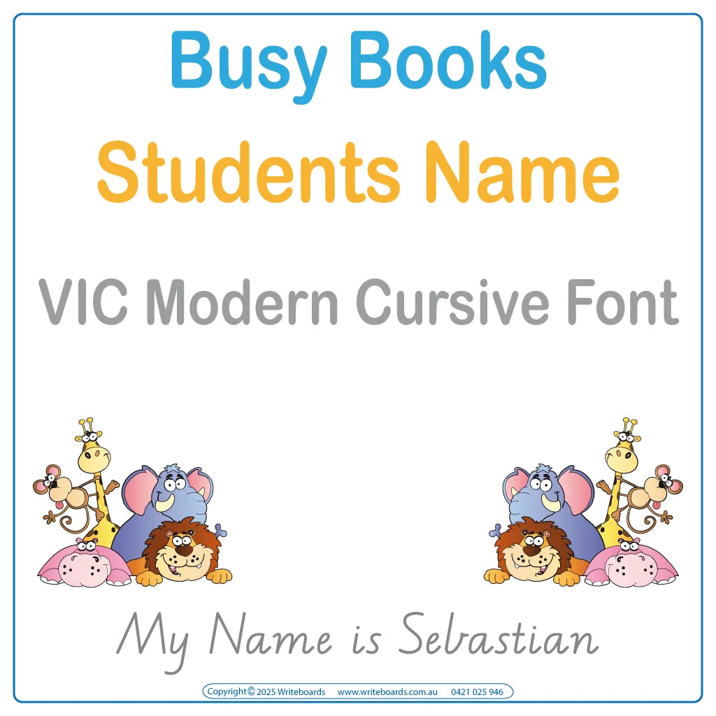 VIC Modern Cursive Font Busy book for teachers helping students learn their names