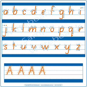 SA Modern Cursive Font lowercase alphabet tracing worksheets with directional arrows for teachers