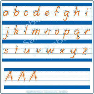 TAS Modern Cursive Font lowercase alphabet tracing worksheets with directional arrows for teachers