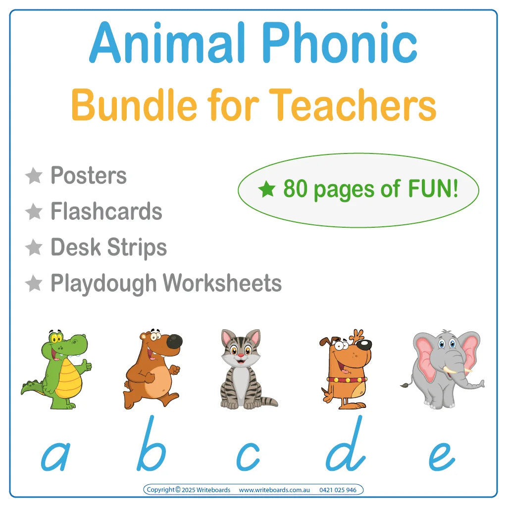 Ultimate phonics resource with animal-themed materials in TAS Modern Cursive Font to boost early literacy skills