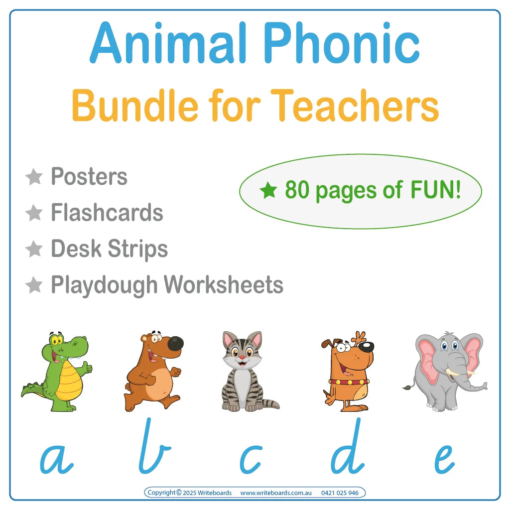 Ultimate phonics resource with animal-themed materials in VIC Modern Cursive Font to boost early literacy skills