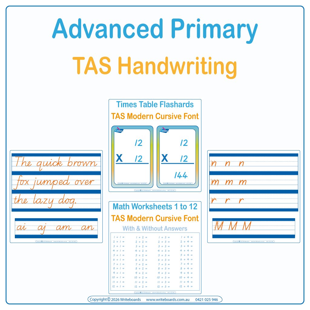 TAS Advanced Primary Pack Includes Reusable Cursive Writing Worksheets and Math