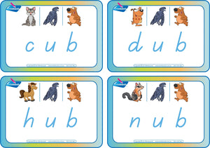 TAS Modern Cursive Childcare and Kindy - CVC Flashcards Middle Letter "u"