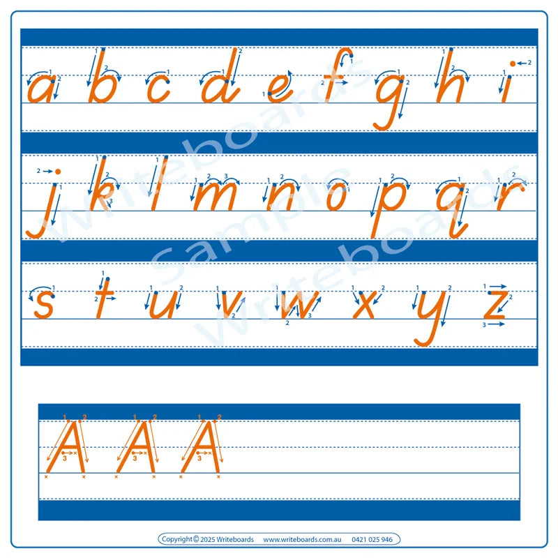 TAS Modern Font Advanced School Kit includes Alphabet Handwriting Practice Sheets with Directions